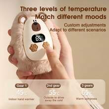 3-Setting Digital Display Mini Electric Hand Warmer, Portable Plush Heated Hand Warmer For Winter - Multicolor - View 7