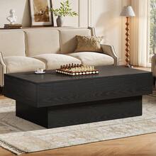 LITTLE TREE Modern Coffee Table, 55-Inch Rectangle Wooden Tea Table, Large Center Table For Living Room, Reception Room - Black - View 4
