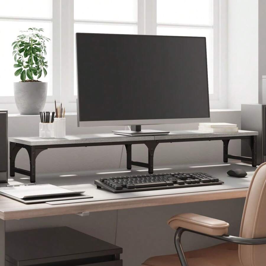 Suporte para monitor vidaXL Sonoma, cinza, 105x23x15,5cm, madeira industrializada - Castanho - Ver 1