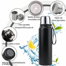 SSGP Termo de Acero Inoxidable 1000ML,Termo para Agua con Infusor de Té,Botella de Agua,Cierre Hermético,Sin BPA,Manténgase caliente y frío(24 horas),con manga de botella,A prueba de derrames - Negro - Ver 9