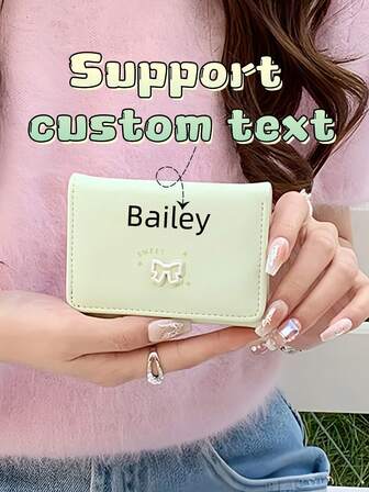 1 pieza Billetera pequeña decorativa con mariposa y texto/nombre personalizable, estilo corto para niñas, cartera plegable de 3 pliegues para monedas y tarjetas, adecuada como regalo para amigos y niños