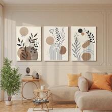 3pcs/Set Modern Minimalist Wooden Frame Canvas Posters, Boho Style Abstract Line Plant Prints Wall Art, Creative Simple Wall Decor, Suitable For Living Room, Bedroom, Kitchen, Dining Room, Classroom, Office, Wall Art, Room Decor, Perfect Gift For Art And Home Decor Lovers