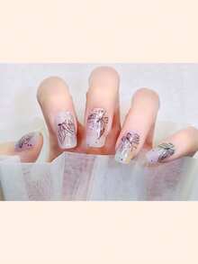 步入便捷世界！一包14片中号人造自然指甲贴纸，闪亮天空美甲贴纸，轻松变换你的美甲风格 - 彩色 - 查看 5