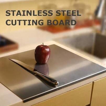 1pc Stainless Steel Cutting Board, Kitchen Essential - Large 304 Stainless Steel Cutting Board With Cover And Non-Slip Mat, Suitable For Countertop, For Cutting Meat, Vegetables, Bread And Baking, Kitchen Accessory