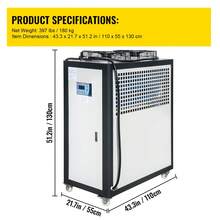 Enfriador industrial enfriado por aire de 5 toneladas, compresor de 5 HP, acondicionador portátil de condensador con aletas, control por microcomputadora y tanque de agua de acero inoxidable incorporado de 53 L para plástico eléctrico - Negro - Ver 7