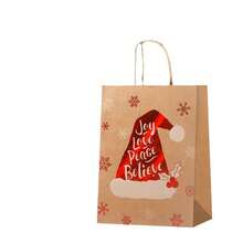 24pcs/Set Christmas Party Hats & Gift Bags, Red Santa Claus Hat Candy Bags, Large Thick Brown Paper Gift Bags, Suitable For Christmas, New Year Party Snacks, Candy, Shopping, Gift Packaging - Multicolor - View 3