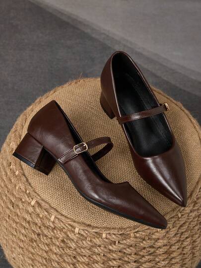 MonaNise Retro Mary Jane Pumps, Pointed Toe Slip-On Casual Shoes, Versatile High-End Comfortable Shoes For Vacation, Travel, Shopping, Outdoor, Coffee Color