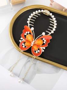 1个蝴蝶弹簧发夹，蝴蝶流苏发夹，女士蝴蝶造型水晶水钻法式发夹，时尚马尾辫发圈，日常佩戴 - 彩色 - 查看 7