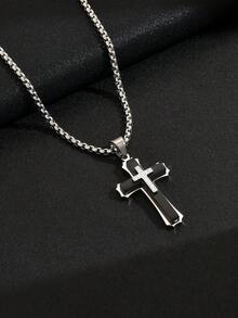 1件/2件装 时尚个性朋克风不锈钢黑色十字架吊坠，镶嵌锆石，百搭高端男士项链 - A十字架項鍊 - 查看 14