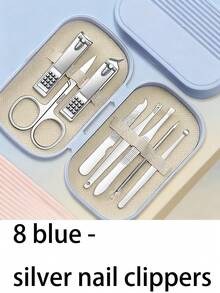 8/14 piezas Juego de herramientas de manicura de acero inoxidable, incluye cortaúñas, tijeras, cortaúñas de pies y herramientas para el cuidado de los pies - Estuche de viaje portátil unisex para el aseo con estuche de almacenamiento - Multicolor - Ver 9