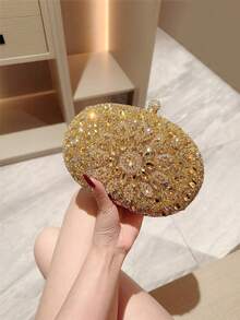 Sparkling Luxurious Rhinestone Decor Handbag, Small Clutch Purse, Elegant For Evening Gown, Wedding, Party, With Metal Chain, Fashionable Lady Handbag, Bridal Purse, Perfectly Matching With Prom Accessories, Prom Bag For Party, Clutch Bag For Wedding,Purses And Bags Women,Gifts For Women ,Valentine's Day,New Year - 金色 - 查看 4