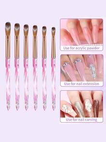 6pcs Acrylic Nail Brush Set, Nail Art Design Tools, 3D Builder Nail Gel Brush - Acrylic Nail Drawing Pen - Nail Art Brush For Salon At Home Manicure - Multicolor - View 3