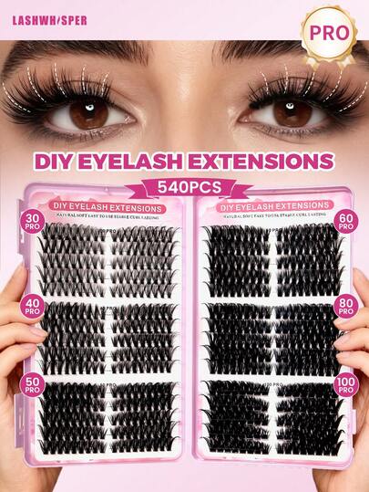 DIY Eyelash Extension Kit - 560pcs 30D/40D/50D/60D/80D/100D D-Curl 9-16mm Natural Fluffy Individual False Eyelashes, Eyelash Brush For Home & Salon Use