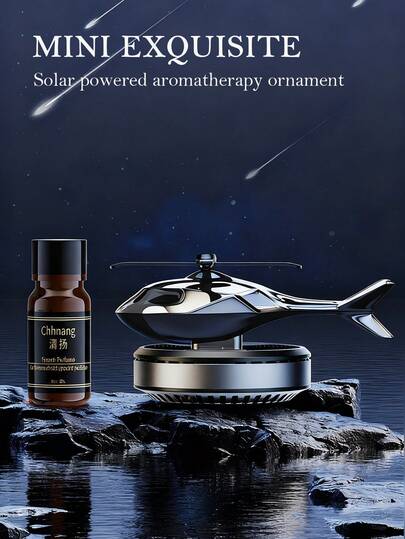 2-In-1 Solar Powered Helicopter Air Freshener, Creative Car Decor And Aroma Diffuser With Rotating Blades, 5 Colors, Car Aromatherapy. Comes With Essential Oils, Wooden Fragrance Pads, And Dropper. Great Gift For Men And Car Enthusiasts.