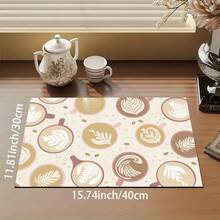 1pc Coffee Pattern Absorbent Drying Mat, Kitchen Decor Coffee Maker Pad, Handmade Coffee Pot Draining Mat, Kitchen Floor Mat, Dining Table Mat, Kitchen Counter Bowl Drying Pad, Breakfast Mat, Heat-Resistant Anti-Slip Draining Mat, Diatomite Draining Mat, Hides Stains, Super Absorbent Kitchen Mat, Easy To Clean Dish Rack Mat, Suitable For Kitchen, Dining Table, Coffee Shop, Bar, Holiday, Party, Home Decor, Holiday Gift
