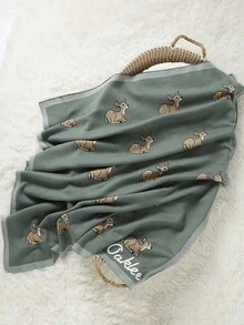 بطانية مطرزة يدويًا بتصميم غزل الغزلان القابلة للتخصيص بالاسم، بطانية ناعمة ودافئة للرضع، مناسبة لجميع المواسم