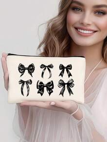 Multi-Piece Cute Sweet Bowknot Canvas Zipper Bags, Cosmetic Bags, Stationery Bags, Y2K Style Bowknot Makeup Bags, Jewelry Pouches, Snack Bags, Pen Cases, Travel Cosmetic Organizer Bags, Party Gift Bags, Multi-Functional Organizer Bags, Portable Clutches With Zippers For Lipstick, Brushes, Phones, Coins, Home, Travel, Beach, Pool, Party, School Use, Home Decor Bathroom Living Room Organizer Set - Beige - View 25