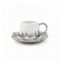 2pcs Ceramic Coffee Cup & Saucer Set, Macaron Colors Electroplated Silver/Gold/White/Black, 90ml Capacity, Couples Gift, Home/Party Use For Coffee, Tea, Water - Multicolor - View 18