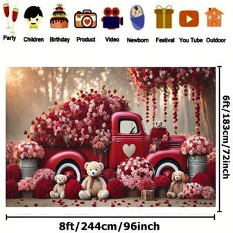 Romantic Rose Truck Polyester Banner - Multipurpose Decor For Valentine's Day, Parties, Home & Garden Celebrations, Studio Backgrounds
