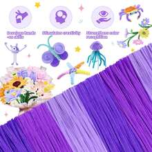 330pcs Purple & Pink Fluff Craft Set, 300pcs Colorful Chenille Stems, 30pcs Movable Eyes, DIY Art & Craft Project Creative Gift Packaging Party Decoration Supplies, Flower Making Kit, Art & Craft Supplies, Creative Art Project, Valentine's Day Gift, Mother's Day Gift - Multicolor - View 3