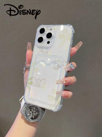  1pc Cartoon Disney Transparent Card Slot Shockproof TPU Phone Case, Elephant & Palm Tree Pattern, Suitable As Holiday Gift, Compatible With IPhone 13/14/15/16/17 Pro Max