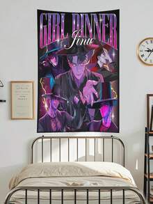 1pc  Girl Dinner  Sajaed Boys Vampire  Kpop Demoned Huntersed Tapestry Wall Hanging Hippie Mandala Cool Wall Tapestries, Aesthetic Tapestry For Bedroom Living Room Dorm Home Decor - trắng - Xem 3