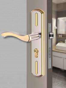1 Set Adjustable Wooden Door Lock, Universal Home Use Bedroom Door Handle, Indoor Room Door Lock Hardware, Adjustable Lever Handle, No Drilling Required - Multicolor - View 2