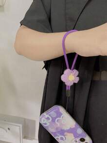 1条花卉针织手机挂绳，短款，可调节腕带，适用于大多数手机壳，适合秋冬季节。 - 彩色 - 查看 4