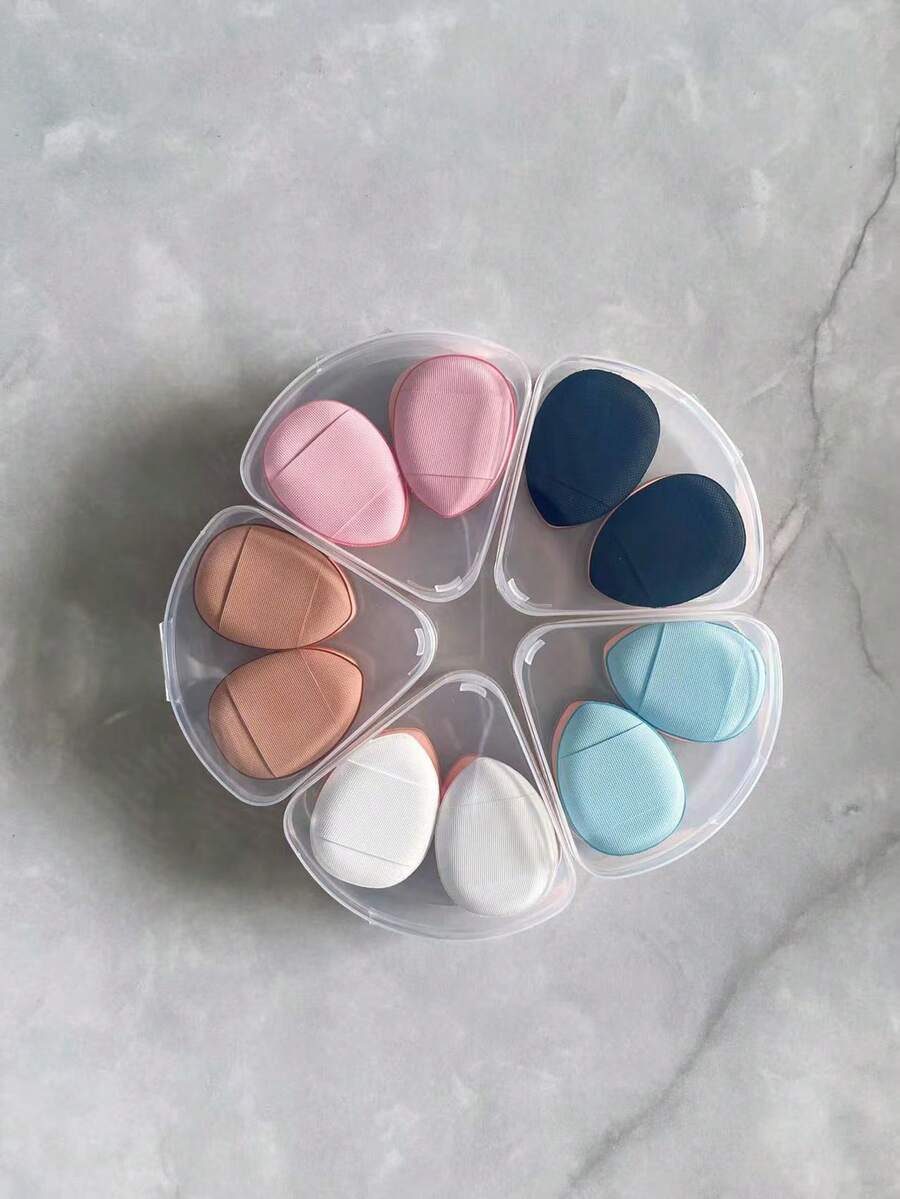 4件套迷你指套粉扑套装，带三角盒 - 多色小号化妆海绵，带三角盒，迷你拇指粉扑，带包装，指套粉扑套装，带包装，遮瑕膏涂抹器，气垫粉扑，化妆工具