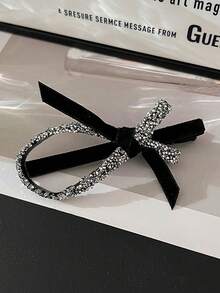 1pc Velvet Rhinestone Bowknot Hair Clip, Elegant Side Bangs & Messy Hair Half Clamp Hair Accessory Valentines,Hair Barrettes Hair Clips Hair Claws, Winter Outfit For Women, Bows, Cute, Looks Of Party, Hair Accessories - Black - View 7