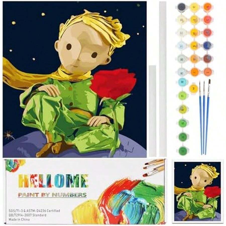 RUISTLI Paint by Numbers 40 * 50cm,con Pinturas Acrílicas y Lienzo para Pintar,Pintura por Numeros para Adultos y Niños,Noche Estrellada/Girasol/Elefantes/Gatos/Príncipe/Paisaje de Luces/Niña Pintura - G-El Príncipe - Ver 1