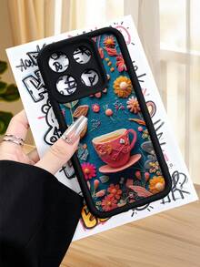 1 pieza funda de teléfono con diseño de taza de té rosa y flores coloridas sobre fondo azul oscuro, estilo vintage y acogedor ideal para amantes del café y lo artesanal, TPU suave, protección completa antiimpacto y antideslizante, compatible con iPhone17 ProMax/16/15/14/13/12/11/Plus/Pro/ProMax, compatible con Galaxy A34/A35/A54/A55, Galaxy S20/S21/S22/S23/S24/S25 Ultra/Plus, compatible con Galaxy/Redmi/Honor/OPPO/ViVo - Blanco - Ver 4
