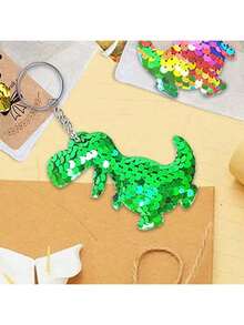 1pc Glitter Gradient Dinosaur Toy Bag Keychain Reflective Double-Sided Dinosaur Glitter Pendant
