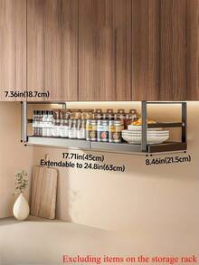 1 pieza Organizador de armario metálico ajustable, disponible en 2 tamaños, estantería de almacenamiento de cocina expandible para frascos de especias y condimentos, estante colgante debajo del gabinete con estantes escalonados, organizador de cocina, accesorio de cocina, estante de especias - Multicolor - Ver 14