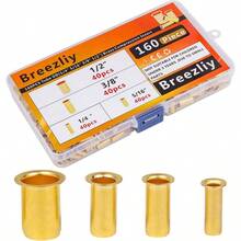 160 piezas de tubo OD 1/4 5/16 3/8 1/2 inserto de compresion de laton kit surtido de accesorios de compresion de laton soporte de tubo de insercion de manga de compresion - Amarillo - Ver 2