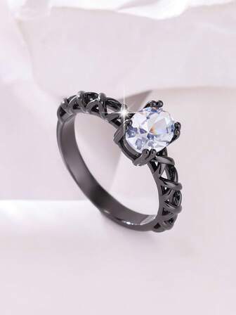 1pc Elegant Minimalist Daily Wear Criss-Cross Design Oval Synthetic Zirconia Stone Ring, Gift For Female Friends, Lovers, Partners, Birthday, Valentine's Day, Anniversary, Christmas, Wedding, Engagement