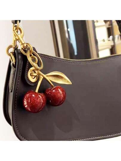 1pc Sparkling Bohemian Style Cherry Keychain - Available In Red And Pink, This Charming And Elegant Leather Keychain Is Perfect For Women's Wallets, Handbags, And Car Keychains. It Can Be Carried On A Daily Basis, An Ideal Romantic Gift For Anniversaries And Weddings, As Well As For Birthdays, Halloween, And Christmas Holidays.