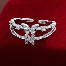 1pc Letter Design Cubic Zirconia Inlaid Adjustable Open Ring For Women - Multicolor - View 38