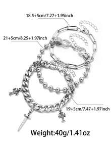 3件套多层男士链叠戴手链套装，可调节吊坠腕链饰品，个性嘻哈风格，日常佩戴 - 彩色 - 查看 4