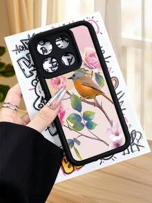 1 pieza funda de teléfono con diseño de pájaro posado en rama con flores rosas y hojas verdes, estilo artístico y natural ideal para amantes de la naturaleza y lo elegante, TPU suave, protección completa antiimpacto y antideslizante, compatible con iPhone17 ProMax/16/15/14/13/12/11/Plus/Pro/ProMax, compatible con Galaxy A34/A35/A54/A55, Galaxy S20/S21/S22/S23/S24/S25 Ultra/Plus, compatible con Galaxy/Redmi/Honor/OPPO/ViVo - Burdeos - Ver 4