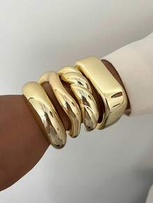 3/1 Stück Vintage minimalistisches welliges Acryl- & Harz-Armreif-Set, geeignet für den täglichen Gebrauch von Frauen, stapelbar, perfektes Geschenk für Feiertage - Gold 2 - Übersicht 2