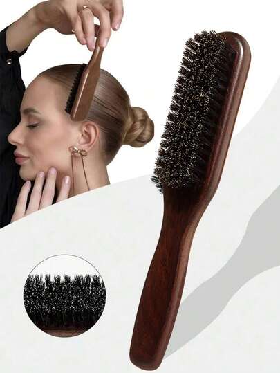 Boar Bristle Smooth Comb - Soft/Medium Hardness, Easy Styling & Grooming, Leaves Hair Sleek & Smooth, Suitable For Men & Women - Wooden Handle, Essential For Back To School, Travel & Vacation - For Ladies, Hair Detangling Brush