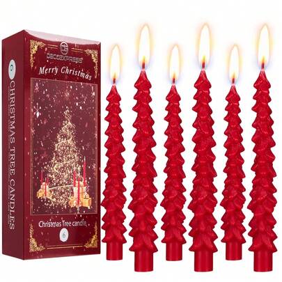 Deco Express Christmas Tree Candles Set Of 6 Dinner 7 Hr Burn Xmas Gift Décor Home Decoration Holidays Celebration New Year Festive