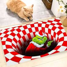 Visual Welcome Door, 3D Illusion Doormat, Non - Slip Visual Door Indoor Outdoor Home Party 50x80CM, Red - Initial - View 1