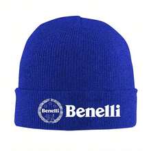 1pc Benelli Vintage Motorcycle Knit Beanie Hat - Warm Black Acrylic Winter Cap Men & Women, Ribbed Texture With, Cozy Autumn & Winter Headwear, Cozy Headgear| Sporty Knit Cap| Knitted Construction - 黑色 - 查看 4