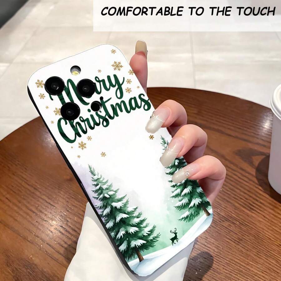 1PC Phone Case ,  Merry Christmas Trees Snowflake Deer , Stylish Phone Case, Phone Decoration, All-around Lens Protection, Creative Small Gift, Funny Gift for Boys and Girls - Schwarz - Übersicht 1
