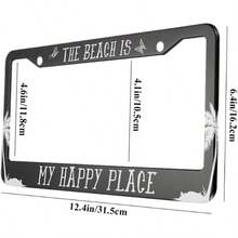 oFloral The Beach is My Happy Place - Marco de matrícula de aleación de aluminio palmera y mariposas voladoras aplicable a la cubierta de marco de metal para coche estándar de EE. UU. para mujeres y hombres paquete de 1 - Multi131 - Ver 2
