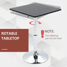 Height Adjustable Counter Bar Table With 360° Swivel Tabletop | Electroplating Metal Base For Kitchen, Living Room & Pub, Black & Silver - Default - View 6