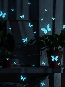 1pc Luminous Blue Butterfly Pattern Sticker With 25 Dots, Removable Waterproof Vinyl Stickers, Glowing In The Dark, Suitable For Living Room, Bedroom, Bathroom Wall Decoration, Home Decorbaby Shower Family Decorations Gifts - Multicolor - View 7