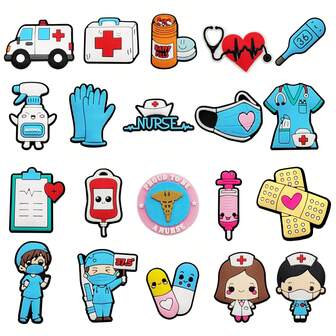 20-delars sött spänneset med medicinskt tema - Ambulans-, sjuksköterske- och pillerdekorationer, tillbehör